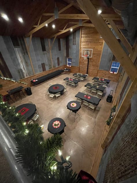 Party Barndominium, Shop Loft Ideas, Party Barn Interior, Airplane Hanger House, Shop With Living Quarters, Airplane Hanger, Hanger House, Lodge Ideas, Small Barns