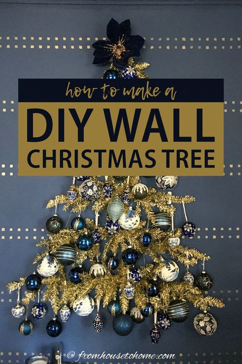 how to make a DIY wall Dhristmas tree Wall Mounted Christmas Tree Diy, Christmas Tree Wall Decor, Christmas Tree On Wall Ideas, Flat Wall Christmas Tree, Flat Christmas Tree Wall, Alternative To Christmas Tree, Christmas Tree For Apartment, Christmas Tree On Wall, Christmas Tree Alternative Ideas