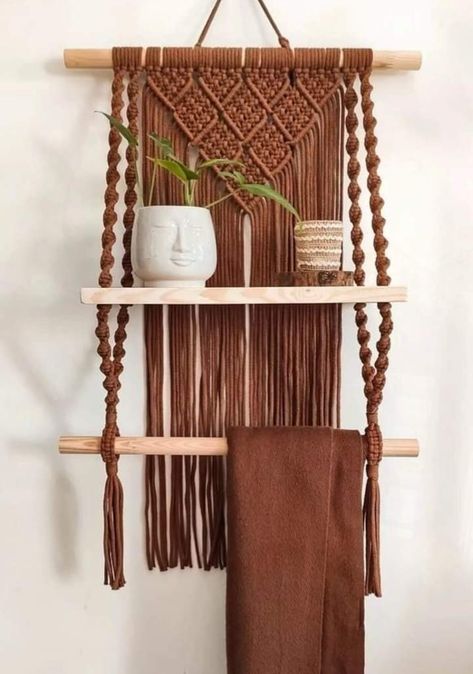 Boho Bathroom Storage, Macrame Towel Holder, Macrame Hanging Shelf, Indoor Plant Shelves, Small Flower Vase, Bath Towel Storage, Macrame Shelf, Macrame Colar, Towel Ladder