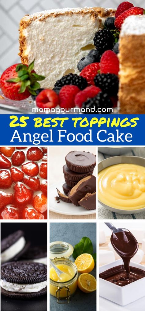 Angel Food Cake Icing Glaze, Holiday Angel Food Cake, Angel Food Toppings, Angel Food Cake With Icing, Angel Food Cake Toppings Frostings, Angel Food Cake Glaze Recipes, Angel Food Frosting Recipe, Angel Food Cake Charcuterie Board, Angel Food Cake Frosting Easy