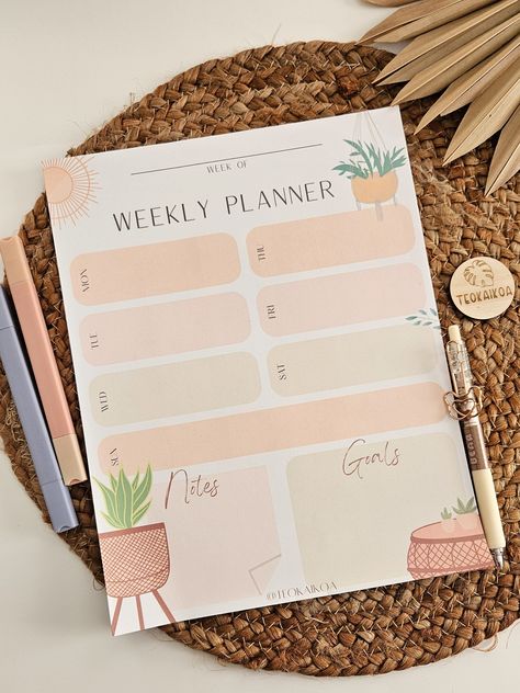 Large weekly planner pad, boho planner notepad 8.5x11 notepad 25 sheets tear away sheets weekly planning, to do, notes, goals, get organized printablestudentplanner #ipadplannertemplate #itineraryplanner Note Pad Ideas, Cricut Notebook, Goals Planner Ideas, To Do Notes, Boho Planner, Notepad Design, Weekly Planner Sheets, Best Weekly Planner, Weekly Planner Notepad