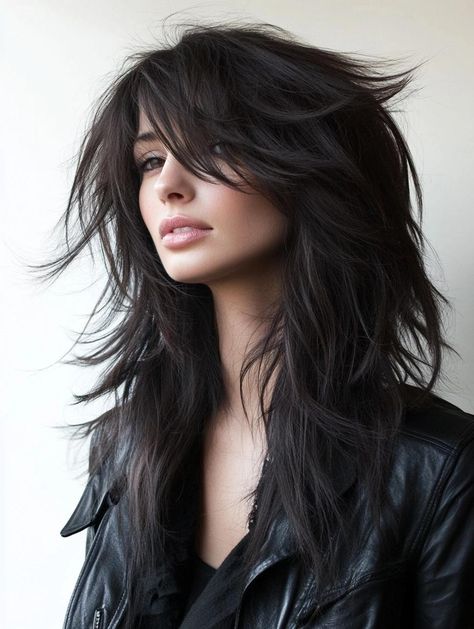 28 Must-Try Long Shag Haircuts That Will Transform Your Style Rocker Chic Hair, Choppy Layers For Long Hair, Moms Hairstyles, Long Length Haircuts, Wispy Layers, Layered Bangs, Rocker Hair, Rock Hair, Long Hair Care