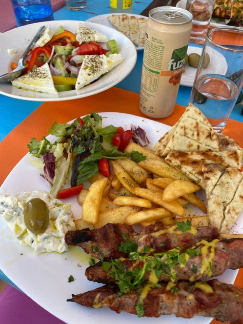 Greek Food Restaurant, Greek Food Aethstetic, Food Abundance, Pork Lunch, Santorini Food, Personal Peace, Aesthetic Lunch, Greece Food, Feel Good Food