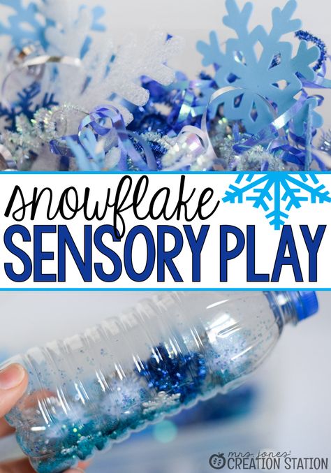 Snowflake Toddler Sensory Play - Mrs. Jones Creation Station Sensory Bottles For Toddlers, Sensory Play For Toddlers, Light Fixture Makeover, Sensory Tub, Diy Wainscoting, Diy Blanket Ladder, Winter Activities For Kids, Creation Station, Toddler Sensory