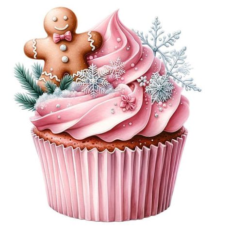 Pink Christmas Cupcakes, Vintage Pink Christmas, Candy Birthday Cakes, Christmas Card Illustration, Pink Xmas, Cupcake Art, Birthday Clipart, Christmas Planner, Christmas Cupcakes