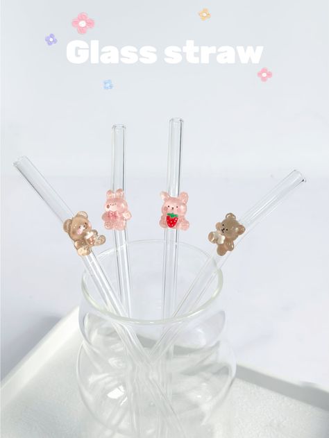 1pc Cartoon Bear Glass Drinking Straw, Transparent Straw For Smoothies, Milk Tea, Juice, Cocktails, Cold Drinks, Party Supplies, Colorful Rubber Duck Shaped Bent Glass Straw Reusable School Supplies,Back To SchoolI discovered amazing products on SHEIN.com, come check them out! Drink Party, Girly Room Decor, Kitchen Christmas Gifts, Tea Juice, Glass Coffee Cups, Cute Kitchen, Mini Pumpkins, Boba Tea, Cartoon Bear