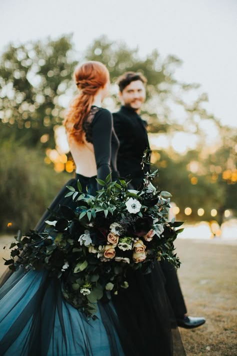 How To Have A Dark And Dramatic Themed Wedding Dark Wedding Theme, Gothic Wedding Dress, Goth Wedding, Dark Wedding, Teal Wedding, Moody Wedding, Wedding Forward, Gothic Wedding, Black Wedding Dresses