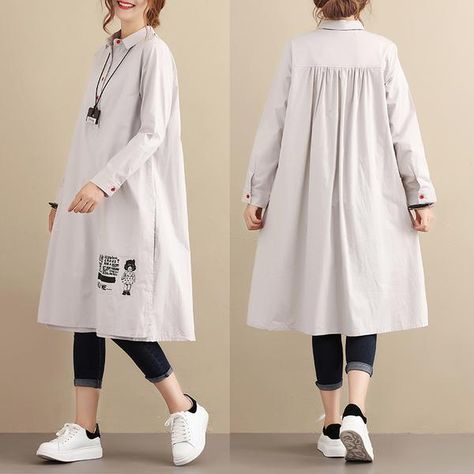 Casual Loose Cotton Long Sleeves Pleated Gray Dress Kaftan With Sleeves, Long Shirts Design Pakistani, Long Shirt Dress Pakistani, Long Shirt Design For Women Pakistani, Long Shirts For Women Pakistani, Tunic Hijab Style Casual, Long Shirt Women, Stylish Kurtis Design, Pakistani Fashion Casual