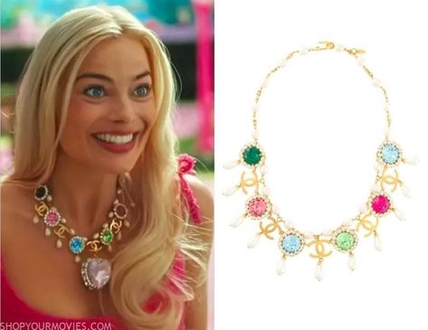 Barbie: Barbie’s Gem Necklace Barbie Movie Chanel Necklace, Barbie Core Jewelry, Barbie Chanel Necklace, Barbie Movie Necklace, Barbie Beaded Necklace, Barbie Necklace Movie, Barbie Movie Jewelry, Gay Prom, Barbie Jewerly