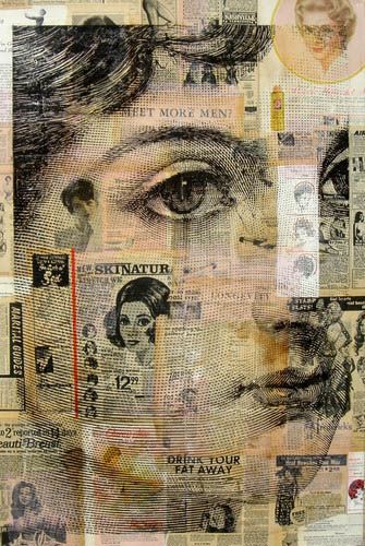 Basketball Newspaper, Michelle Caplan, Collage Portraits, Newspaper Collage, Collage Collage, Collage Portrait, Newspaper Clippings, Portraits Art, Newspaper Art