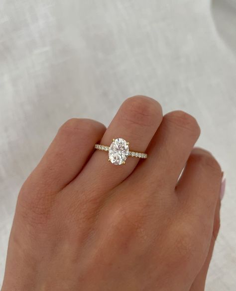 Engagement Rings With Unique Band, Gold Oval Engagement Ring, Pave Setting Engagement Ring, Setting Engagement Ring, Pretty Engagement Rings, Dream Wedding Ring, Anniversary Rings For Her, Cute Engagement Rings, Future Engagement Rings