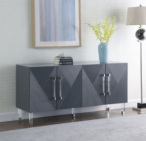 Meridian Furniture USA Lacquered Sideboard, Silverware Tray, Contemporary Sideboard, Lined Drawers, Sideboard Grey, Wide Sideboard, Solid Wood Sideboard, Kitchen Sideboard, Meridian Furniture