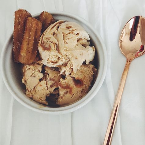 homemade churro ice cream - Simply Leopard Homemade Churro, Cinnamon Snack, Churro Ice Cream, Cinnamon Crunch, Ice Cream Maker Recipes, Protein Ice Cream, Fine Dining Recipes, Ice Cream Flavors, Ice Cream Party