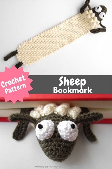 Crochet Pattern for the Book-Sheep by Supergurumi. Never again you need to search for the right page in your favorite book. Make reading an unforgettable experience with the bookmarks by Supergurumi. #amigurumi #crochet #crochetpattern #sheep #bookmark Free Bookmark Crochet Patterns, Sheep Bookmark, Amigurumi Bookmark, Bookmark Crochet Tutorial, Bookmark Crochet Pattern, Diy Crochet Animals, Crochet Bookmarks Free Patterns, Easy Crochet Bookmarks, Bookmark Easy