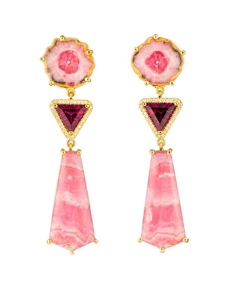 Hot Pink Accessories, Gem Silica, Opal Drop Earrings, Red Tourmaline, Jasper Earrings, Pink Accessories, Agate Jewelry, Colorful Earrings, Pink Amethyst