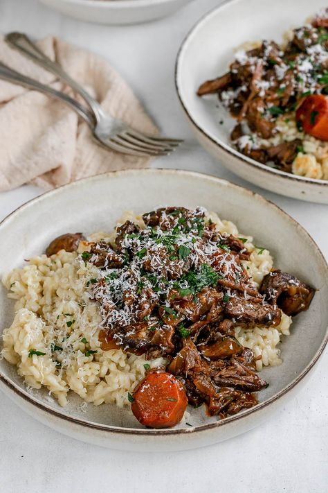 Short Rib Risotto Recipe, Short Ribs With Risotto, Dinner Recipes For Company, Recipes For Company, Red Wine Braised Short Ribs, Wine Braised Short Ribs, Classic Beef Stew, How To Make Risotto, Dishes To Make