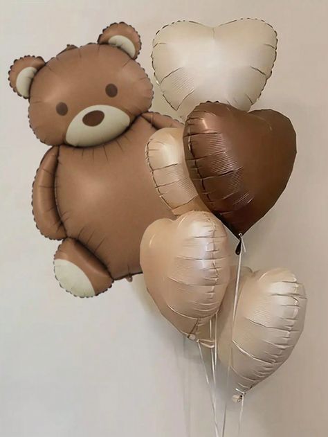 6pcs/Set 18-Inch Vintage Love Heart Aluminum Foil Balloons Decorated With Coffee Bears For Birthday, Weddings, Valentine'S Day, And Other GatheringsI discovered amazing products on SHEIN.com, come check them out! Welcome Baby Party, Baby Birthday Party Decorations, Baby Party Decorations, Bear Baby Shower Theme, Small Balloons, Bear Birthday Party, Love Balloon, Teddy Bear Baby Shower, A Teddy Bear