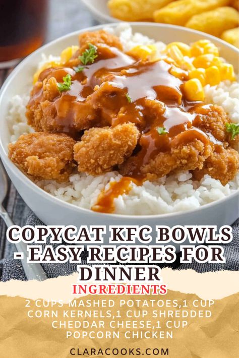 Copycat KFC Bowls - Easy Recipes for Dinner Kfc Bowl Recipe Casserole Easy, Kfc Bowls Copycat, Core Life Eatery Copycat Recipes, Kfc Bowl Recipe, Kfc Famous Bowl Recipe, Fast Food Copycat Recipes, American Diner Food, Kfc Bowls, Copycat Kfc