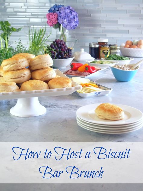 How to Host a Biscuit Bar Brunch - Hot buttermilk biscuits, light sausage gravy, ad loads of other delicious toppings make entertaining a breeze! @comfortdomestic Biscuit Bar Brunch, Biscuit Bar Ideas, Bar Ideas Wedding, Wedding Shower Brunch, Bagel Bar, Toppings Bar, Homemade Biscuits Recipe, Biscuit Bar, Savoury Biscuits