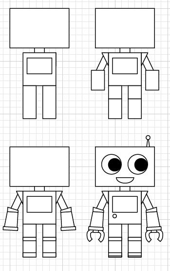 How To Draw A Robot, Robot Drawing Easy, Cute Robot Drawing, Robot Drawing Ideas, Robots Art Drawing, Draw Robot, Robot Drawing, Game Sprite, Make A Robot