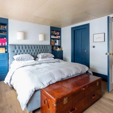 Bedroom With Chimney Breast Ideas And Photos | Houzz Bed On Chimney Breast Wall, Bedroom Chimney Breast Ideas, Bed Against Chimney Breast, Bedroom With Chimney Wall, Chimney Breast Bedroom, Bedroom With Chimney Breast, Chimney Breast Ideas, Bedroom Chimney Breast, Eclectic Bedroom Design