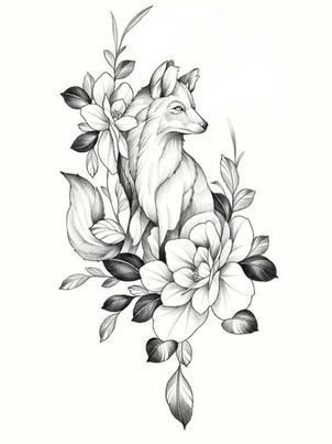 #OwlTattoo #CuteOwlTattoo #OwlInk #OwlTattooDesign #OwlTattooArt #InkedOwls #OwlTattooIdeas #OwlTattooLove #TattooInspiration #AnimalTattoos Fox And Daisy Tattoo, Fox And Flowers Drawing, Black And White Fox Tattoo, Fox Flower Tattoo, Fox Drawing Tattoo, Fox And Flowers Tattoo, Floral Animal Tattoo, Animal Mandala Tattoo, Fox Tattoos