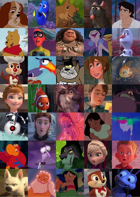 Disney Characters Together, All The Disney Characters, Disney Characters Images, Animated Cartoon Movies, Disney Challenge, Alice In Wonderland Illustrations, Disney Collage, Classic Cartoon Characters, Disney Villains Art