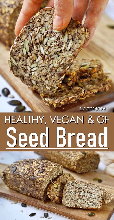 This no-knead oat and seed bread contains no flour or yeast for a dense, oil-free, vegan, gluten-free bread loaded with fiber, protein, healthy fats, and micronutrients! Vegan Seed Bread, Seed Bread Recipe, Ella Vegan, Seeded Bread Recipes, Oatmeal Bread, Raw Pumpkin Seeds, Seed Bread, Sans Gluten Sans Lactose, Toast Toppings