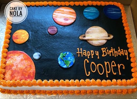 This had to be one my most interesting cake requests…the solar system! Happy birthday, Cooper! …#decoratedcakes #cakedecorating #cakesofinstagram #instacake #cakestagram #decoratedsheetcake #sheetcakesdonthavetobeboring #sheetcake #birthdaycake #marshmallowfondant #handcutfondant #handpaintedfondant #solarsystemcake #decoratedcakes Solar System Cake, Space Cupcakes, Planet Birthday, Planet Party, Planet Cake, Galaxy Cake, Birthday Sheet Cakes, Outer Space Party, Happy 6th Birthday