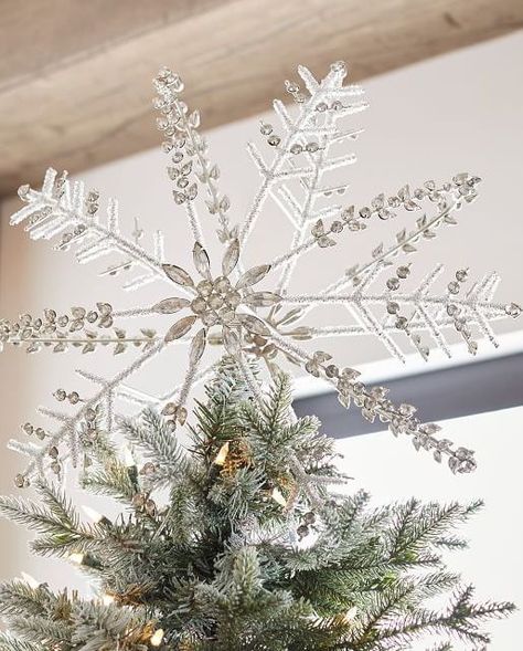 25 Best Christmas Tree Toppers 2020 - Star and Angel Tree Toppers Best Christmas Tree Toppers, Snowflake Tree Topper, Snowflake Decor, Pottery Barn Christmas, Snowflake Tree, German Glass Glitter, Holiday Inspo, Angel Tree Topper, Glass Ball Ornaments