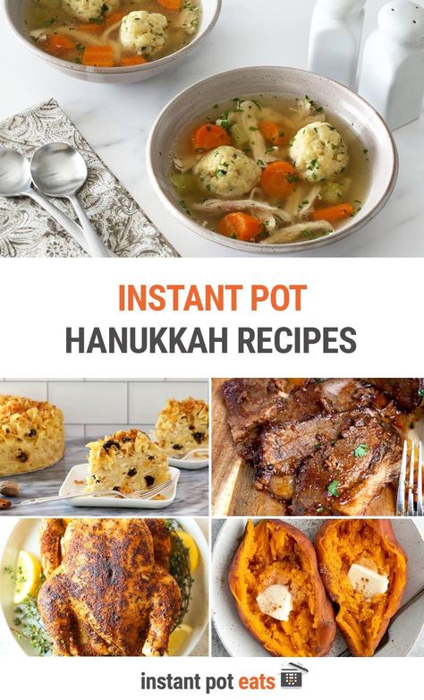 We've collected Hanukkah inspired Instant Pot recipes to celebrate the Jewish Festival of Lights this December, including brisket, roast chicken, matzo ball soup, kugel and more. Jewish Brisket Recipes Instant Pot, Hanukkah Food Recipes, Jewish Food Traditional, Hanukkah 2023, Brisket Roast, Jewish Meals, Shabbat Dinner Recipes, Hannukah Recipes, Passover Crafts