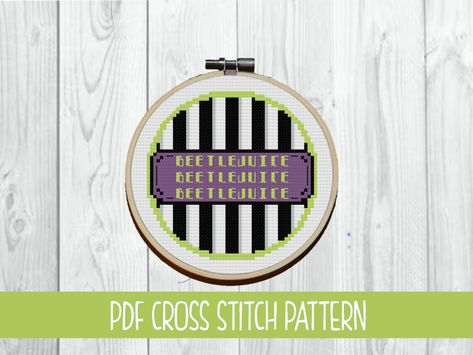 Tim Burton Cross Stitch Pattern, Tim Burton Cross Stitch, Beetlejuice Cross Stitch, Beetlejuice Pattern, Horror Cross Stitch, Shawn And Gus, Textiles Projects, Dmc Embroidery, Dmc Embroidery Floss