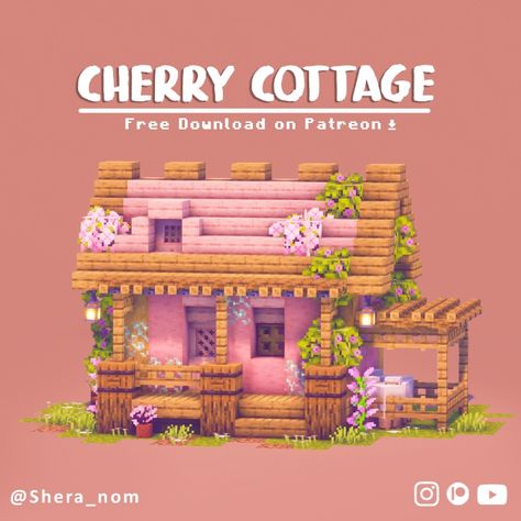 Hey everyone! Here you are 3 cute starter houses for different biomes :) These builds are available for  download on my Patreon for FREE! Fairy Starter House Minecraft, Mini Mushroom House Minecraft, Starter Jungle House Minecraft, Cherry Stables Minecraft, Tiny Minecraft Villager Houses, Cute Minecraft Town Builds, Easy To Build Minecraft Houses, Mc Cherry House, Cherry Wood Village Minecraft