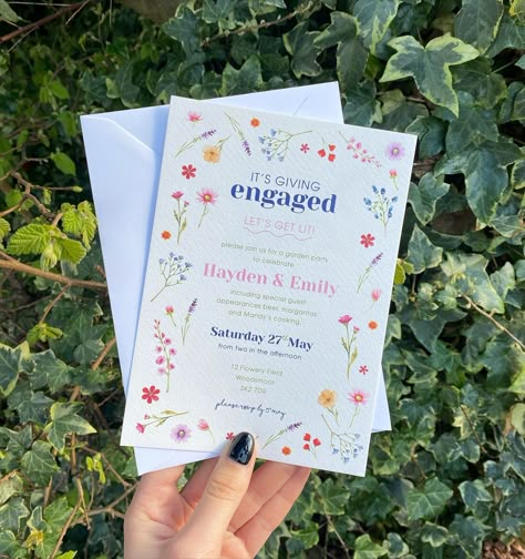 Finally feels a little like spring today with the bright blue sky! How stunning are these bright floral engagement party invitations. Printed onto our favourite textured card to give a luxury feel. This bespoke design is now available in a variety of styles. To discuss all wedding stationery options, please direct message or email: meganaliceco@outlook.com to start planning ✨💫 M x ~ ~ ~ #weddingstationery #weddinginvitations #weddingstationeryuk #weddingpaper #luxuryweddingstationery #... Cute Engagement Invitation, Spring Wedding Invites, Spring Engagement Party, Bright Wedding Invitations, Invitations Engagement, Bridal Era, Engagement Invite, Engagement Party Games, Garden Party Invitations