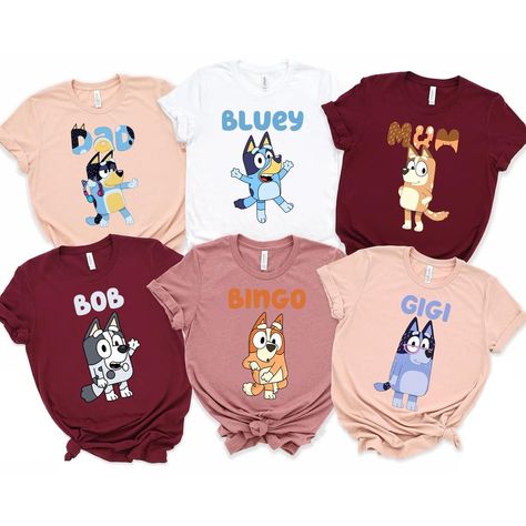 Price: $12.99#bluey #family #friends #matching #custom #bluey #birthday #cartoon #characters #shirts Family Themed Halloween Costumes, Matching Siblings Top, Matching Birthday Shirts, Themed Halloween Costumes, Bluey Birthday, Family Birthday Shirts, Family Birthday, Birthday Party Shirt, Puppy Party