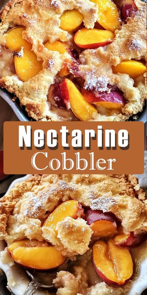 Ingredients: 2 cups sugar, divided 1 cup all-purpose flour 2 large eggs 1/2 cup unsalted butter, melted 1 teaspoon vanilla extract 5 cups sliced fresh nectarines Nonstick cooking spray #Nectarine #Cobber #Quickandeasyrecipe Nectarine Dessert, Nectarine Cobbler, Nectarine Recipes, Cobbler Recipe, Fruit Filling, Cooking Spray, Cobbler Recipes, Nectarine, Cobbler