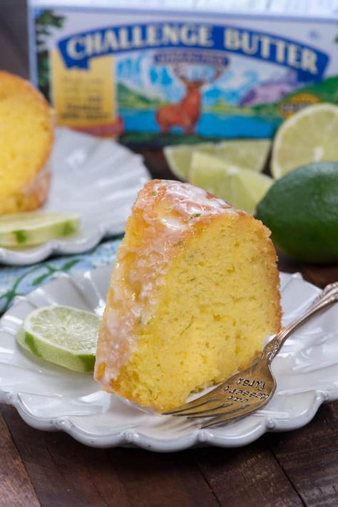 Key Lime Butter Cake recipe made with Challenge Butter Key Lime Butter Cake, Easy Key Lime Cake, Key Lime Bundt Cake, Key Lime Cake Recipe, Lime Dessert, Lime Cake Recipe, Lime Syrup, Key Lime Pound Cake, Cake Fancy