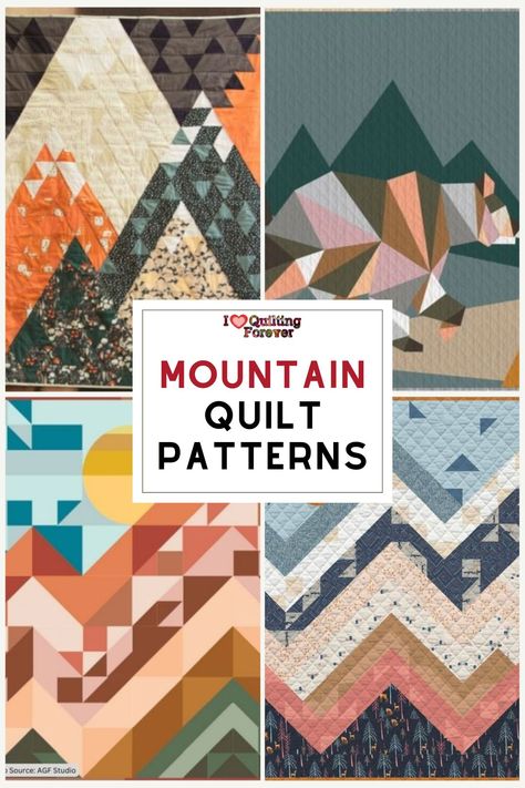 Top 7 Free Mountain Quilt Patterns ( 6 Bonus Patterns For Sale) Easy Mountain Quilt Pattern, Quilt Patterns With Mountains, Moon Over Mountain Quilt Pattern, Cool Quilts Modern, Quilt Pattern Mountains, Outdoor Quilt Ideas, The Mountains Are Calling Quilt, Free Mountain Quilt Pattern, Mountain Scene Quilt