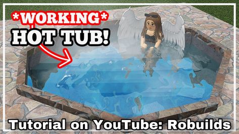 NO BLOCKBUX NEEDED #bloxburg Bloxburg Hotel Pool Ideas, Bloxburg House Tutorial, Hotel Bloxburg, Custom Hot Tubs, Bloxburg Clothes, House Plans With Pictures, Hot Tub Backyard, Hotel Pool, Merch Store