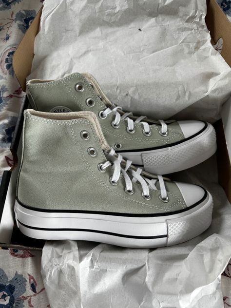 Sage green platform converse, aesthetic, sage green, agave green, Sage Green Sweatpants Outfit, Sage Green Platform Converse, Green Shoes Aesthetic, Platform Converse Aesthetic, Converse Wishlist, Sage Green Shoes, Sage Converse, Green Platform Converse, Green Sweatpants Outfit