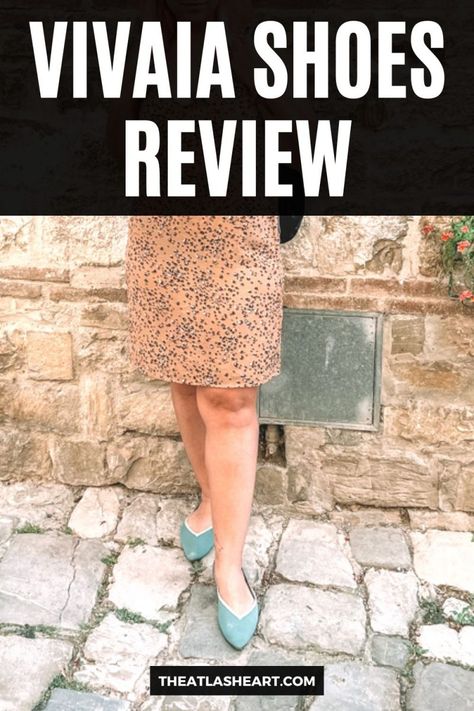 The lower half of a woman wearing a cheetah-print dress wearing a pair of teal Vivaia flats and standing against a wall on a cobblestone street, with the text overlay, "Vivaia Shoes Review." Best Shoes For Travel, Flat Shoes Outfit, Recycled Shoes, Sustainable Shoes, How To Stretch Shoes, Travel Necessities, Flats Outfit, Paris Shopping, Outfit Check