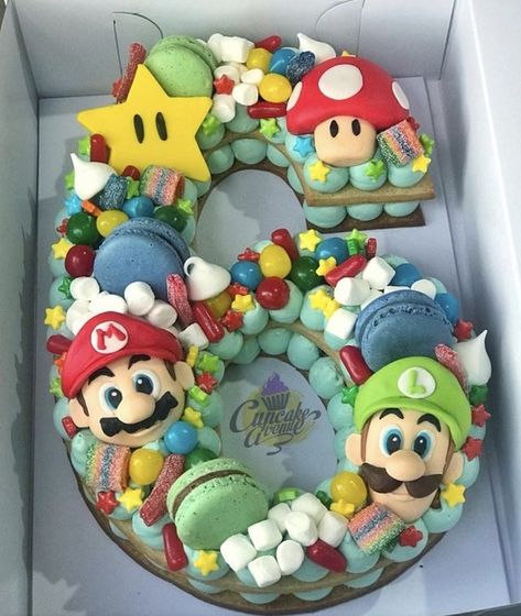 Super Mario Bros Party Ideas, Mario Birthday Cake, Mario Bros Cake, Super Mario Bros Birthday Party, Super Mario Cake, Super Mario Bros Party, 6th Birthday Cakes, Mario Cake, Mario Bros Birthday