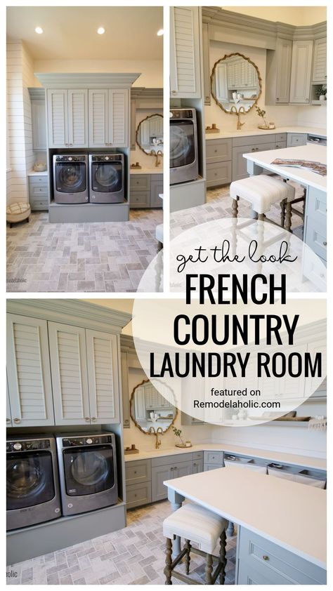 Mix Blues, White, Grays And Metallics To Create The Perfect Blend Of French Country. Then Use These Elements To Create The Perfect French Country Laundry Room French Style Laundry Room, French Inspired Laundry Room, French Provincial Laundry Room, French Provincial Laundry, Vintage Laundry Room Decor French Country, French Country Mudroom, French Country Laundry Room, French Laundry Room, Country Laundry Room