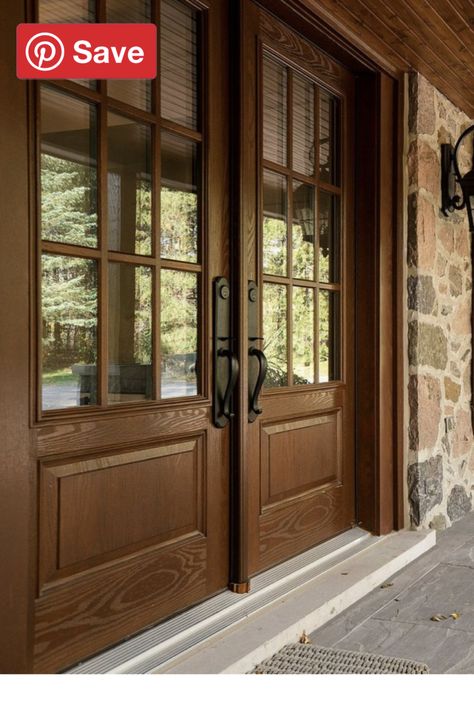 European Main Door Design, Stucco And Stone Exterior, Character House, Double Front Entry Doors, Wooden Double Doors, Stone Exterior, Wooden Main Door, Double Front Doors, French Doors Patio