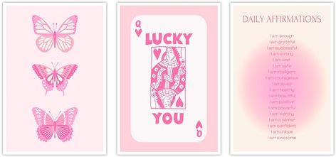 Amazon.com: Funky Pink Butterfly Canvas Wall Art Set of 3 - Queen of Hearts Poker Lucky You Room Aesthetic Poster - Vintage Trendy Inspirational Quotes Preppy Wall Decor for Dorm Bedroom 12x16in Unframed: Posters & Prints Dorm Wall Decor, Dorm Bedroom, Butterfly Canvas, Lucky You, Canvas Wall Art Set, Pink Butterfly, Queen Of Hearts, Room Aesthetic, Poster Wall