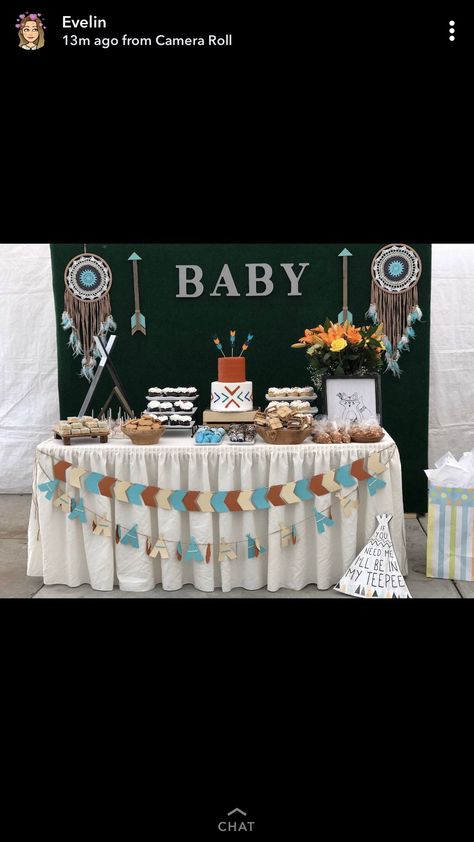 Native American Baby Shower Ideas, 3rd Baby Shower Ideas, Aztec Baby Shower Ideas, Pink And Blue Theme, Arrow Baby Shower, Baby Shower Ideas Boy, Classy Decorations, 3rd Child, Indian Baby Showers