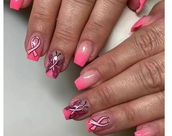 Pink Ribbon Nails, Ribbon Nails, Awareness Nails, Fingernails Painted, Pink Press On Nails, Stunning Nails, Home Decor Halloween, Nails Matte, Fall Outfit Inspiration