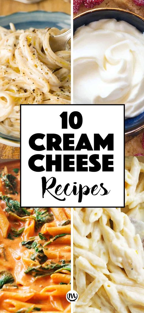 Top view of four cream cheese recipes. Sweet Cream Cheese Dip, Easy Cream Cheese Recipes, Recipes Using Cream Cheese, Cream Cheese Pasta, Cheese Pasta Recipes, Easy Cheese Recipes, Creamy Pasta Recipes, Budget Family Meals, Easy Cream