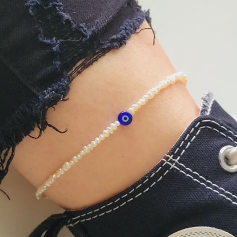 Evil Eye Anklet Beads, Evil Eye Jewelry Bracelet, Evil Eye Anklet, Beads Anklet, Silver Anklets Designs, Anklets Diy, Dainty Anklet, Anklet Gold, Anklet Designs