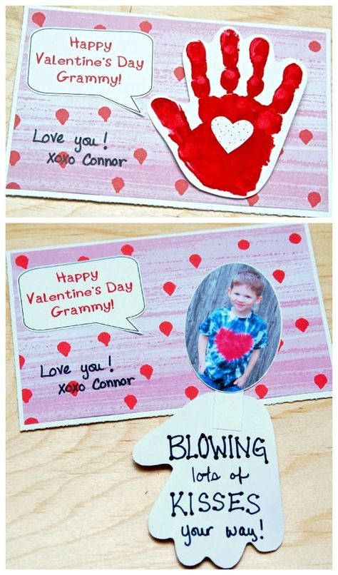 Handprint Valentine's Day Card - Blowing Kiss Your Way Keepsake Ideas, Gift Crafts, Valentine's Day Crafts For Kids, Preschool Valentines, Valentine Crafts For Kids, Toddler Valentines, Valentines Day Activities, My Funny Valentine, Valentine's Day Cards